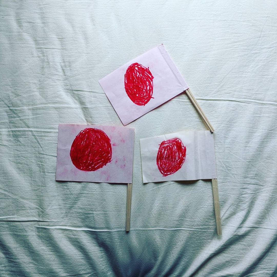 Japanese flags made by children with origami