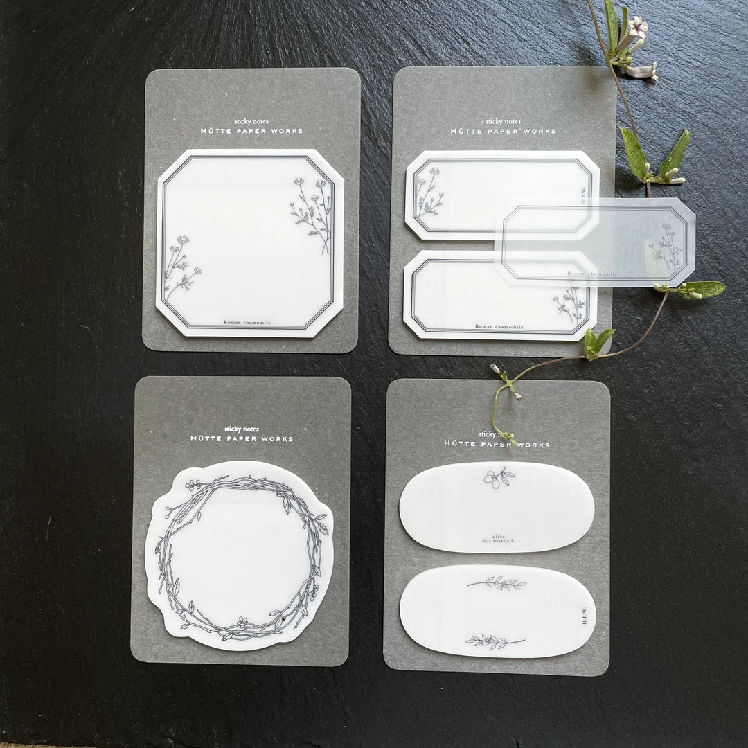 Hutte Paper Works / Die-cut transparent sticky note -Chamomile1/Chamomile2/Wreath/Olive
