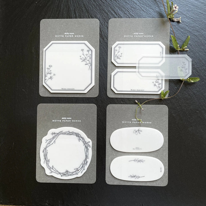 Hutte Paper Works / Die-cut transparent sticky note -Chamomile1/Chamomile2/Wreath/Olive