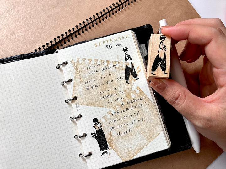 MA7stamp / Rubber Stamp -Fumiko wearing Boater Hat