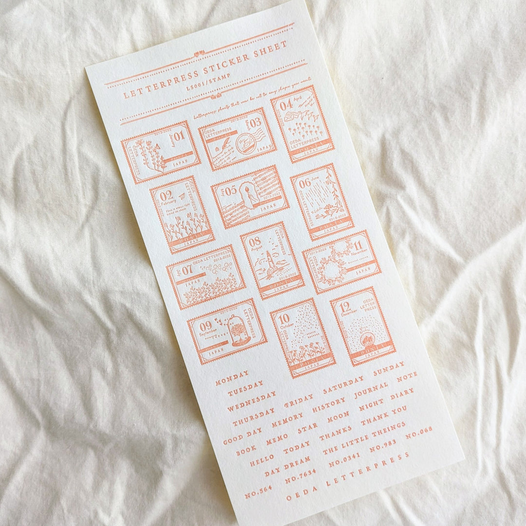 OEDA LETTERPRESS / Limited Color Letterpress sticker Sheet [Stamp / Botanical Pink]