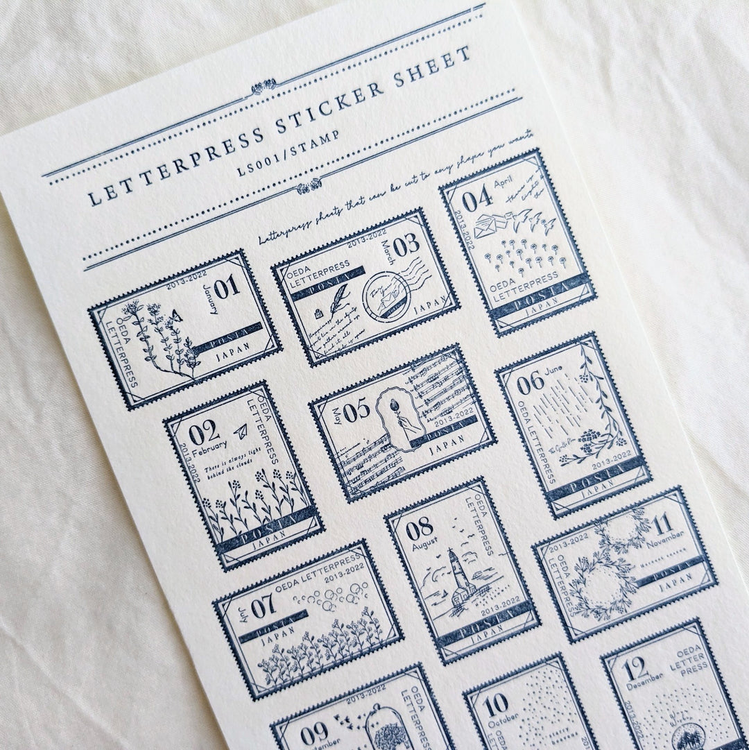 OEDA LETTERPRESS / Letterpress sticker sheet [ STAMP/Dark blue ]