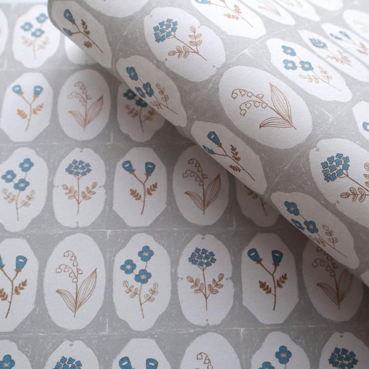 REGARO PAPIRO / Wrapping Paper -Frame Flower Gray x Blue /5 sheets