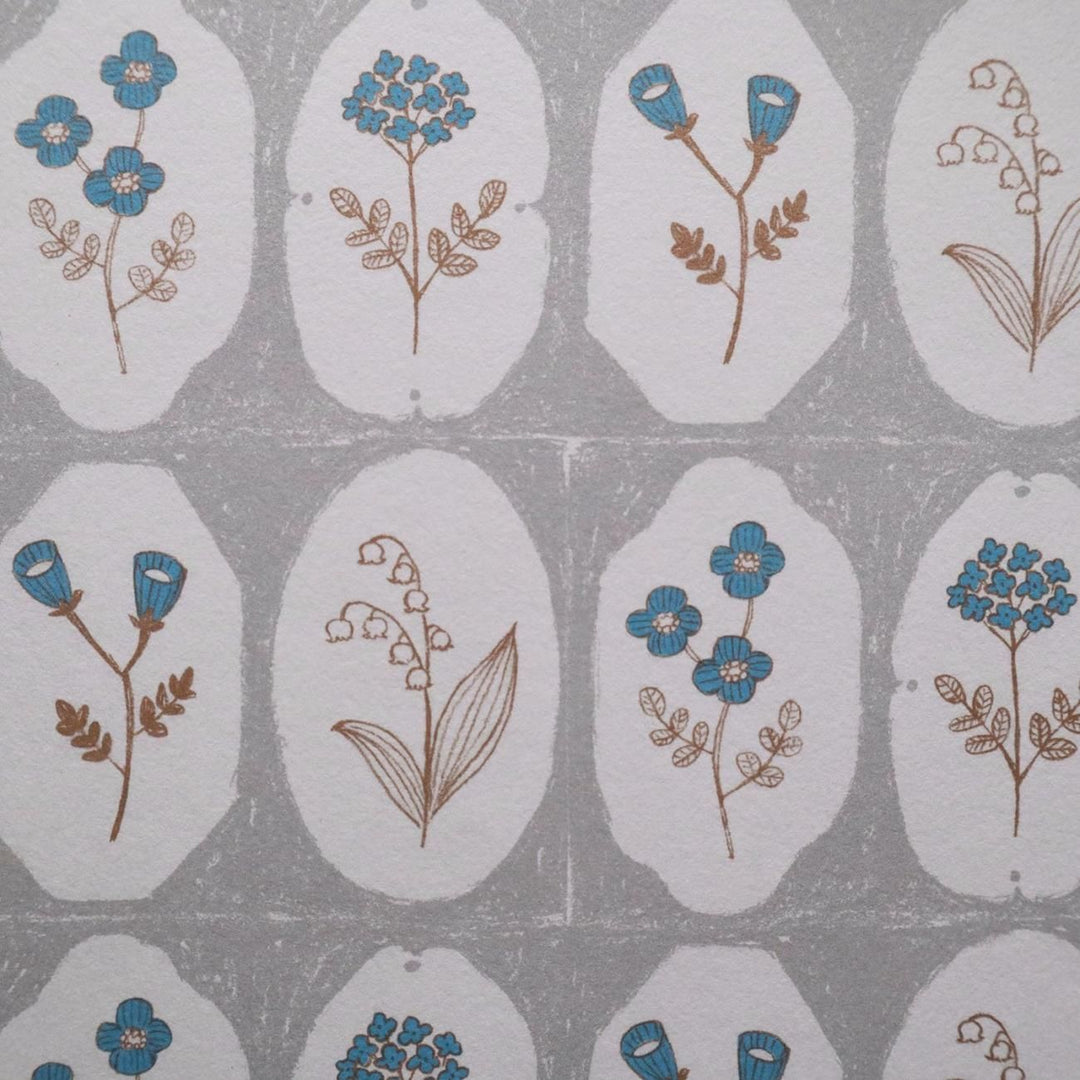 REGARO PAPIRO / Wrapping Paper -Frame Flower Gray x Blue /5 sheets