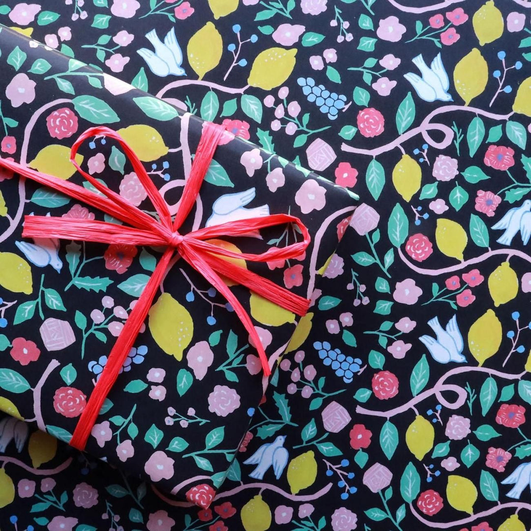REGARO PAPIRO / Wrapping Paper -Harvest Pattern - Black /5 sheets