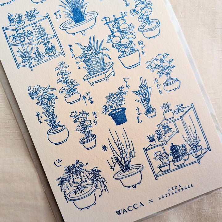 OEDA LETTERPRESS Collaboration with WACCA JAPAN / Limited Color LETTERPRESS sticker sheet [EDO GARDENING/Cobalt blue]