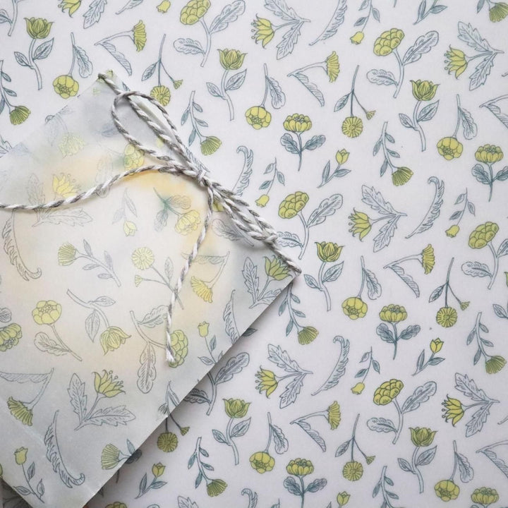 REGARO PAPIRO / Wrapping Paper(Tracing paper ) -Mini Yellow Flower /4 sheets