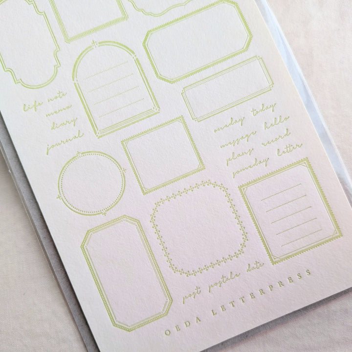OEDA LETTERPRESS / Limited color LETTERPRESS sticker sheet [FRAME / Light green]