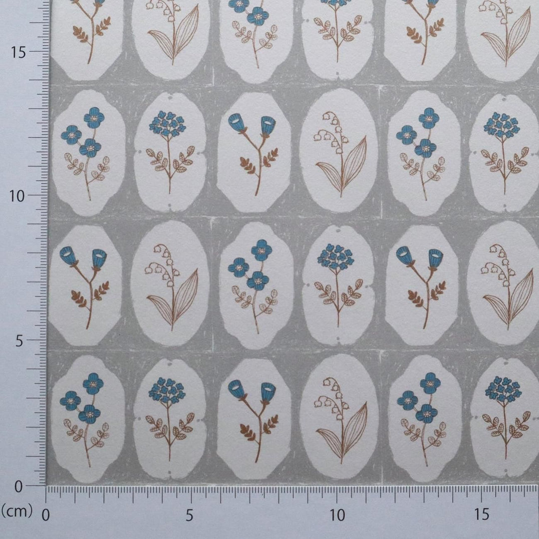 REGARO PAPIRO / Wrapping Paper -Frame Flower Gray x Blue /5 sheets
