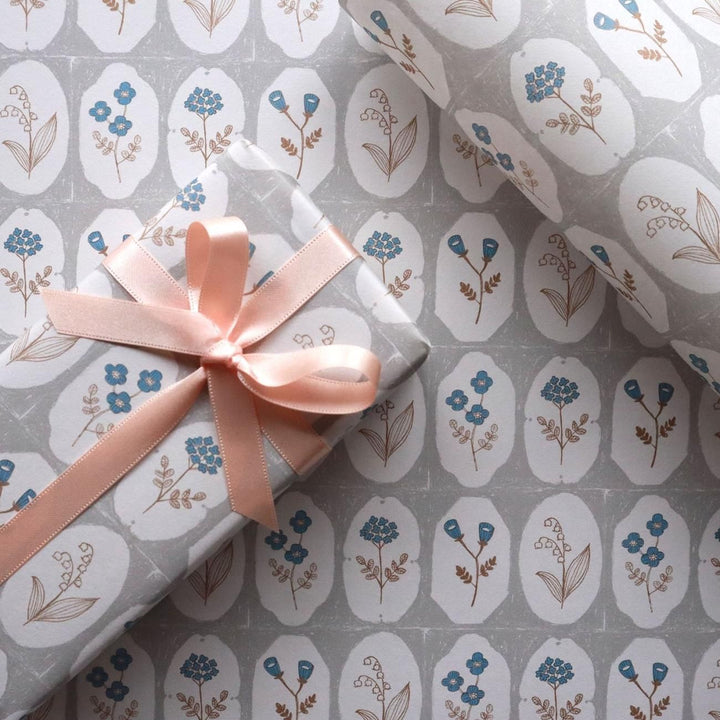 REGARO PAPIRO / Wrapping Paper -Frame Flower Gray x Blue /5 sheets