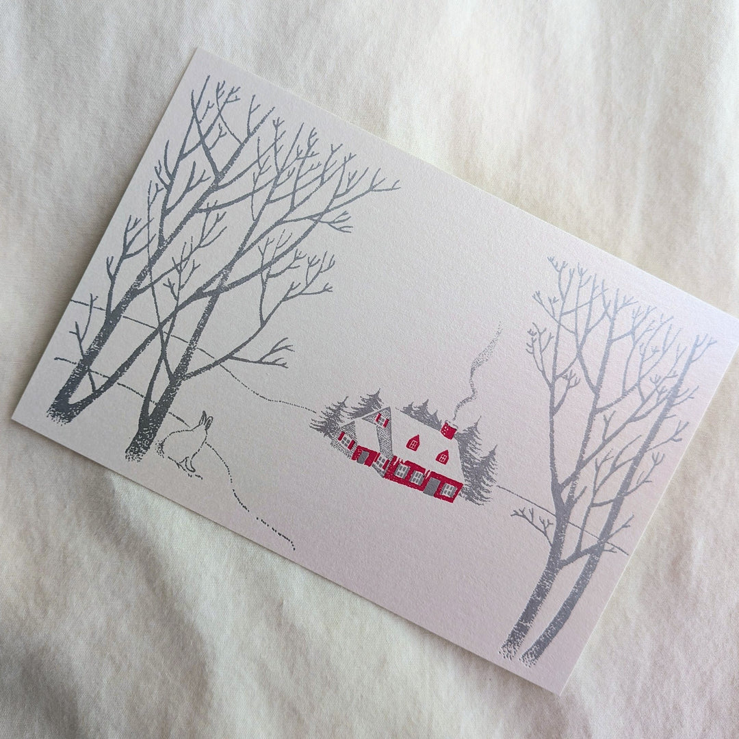 knoten letterpress / Post Card -Winter House /quartz (Glitter)