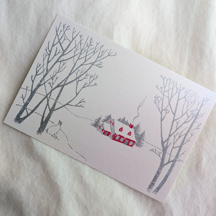 knoten letterpress / Post Card -Winter House /quartz (Glitter)