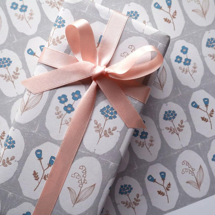 REGARO PAPIRO / Wrapping Paper -Frame Flower Gray x Blue /5 sheets