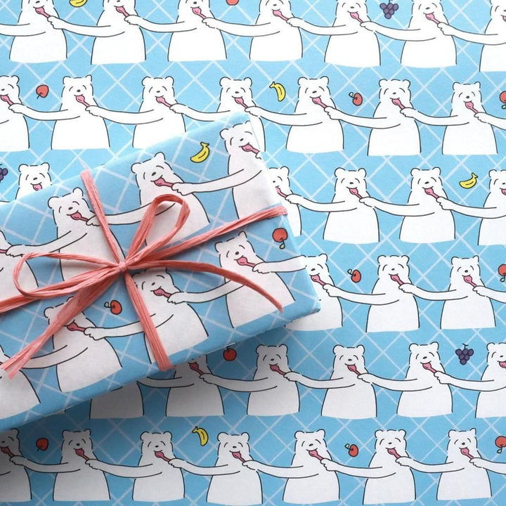 REGARO PAPIRO / Wrapping Paper -Yum Yum Bear Pattern - Blue /5 sheets