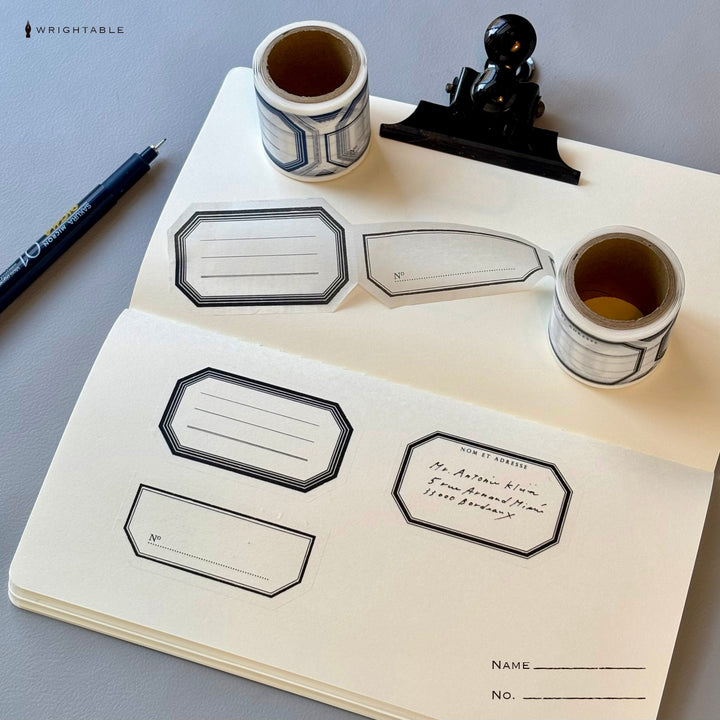 Hutte Paper Works / [easy to write on!] Washi Tape -3-Labels BLUE/BLACK