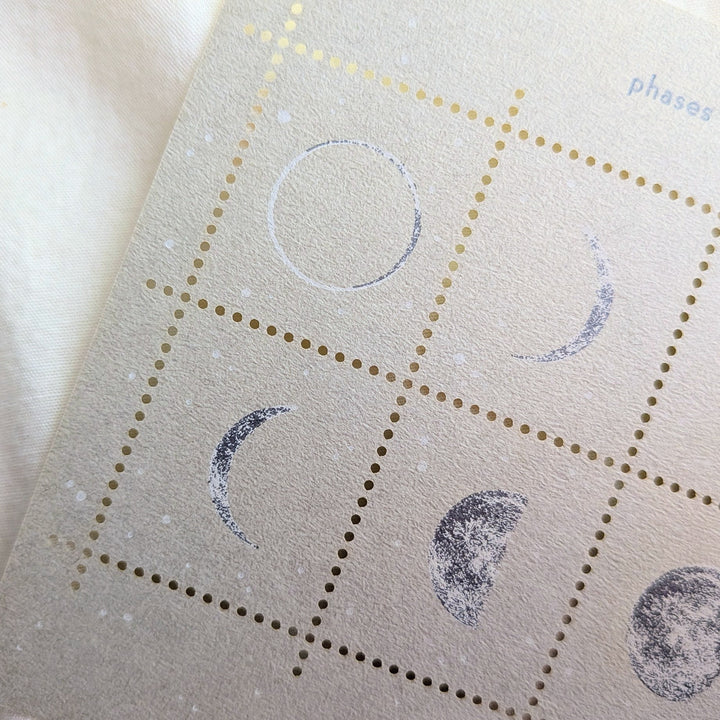 knoten letterpress / Stamp-style sticker -Phases of the moon /Silver