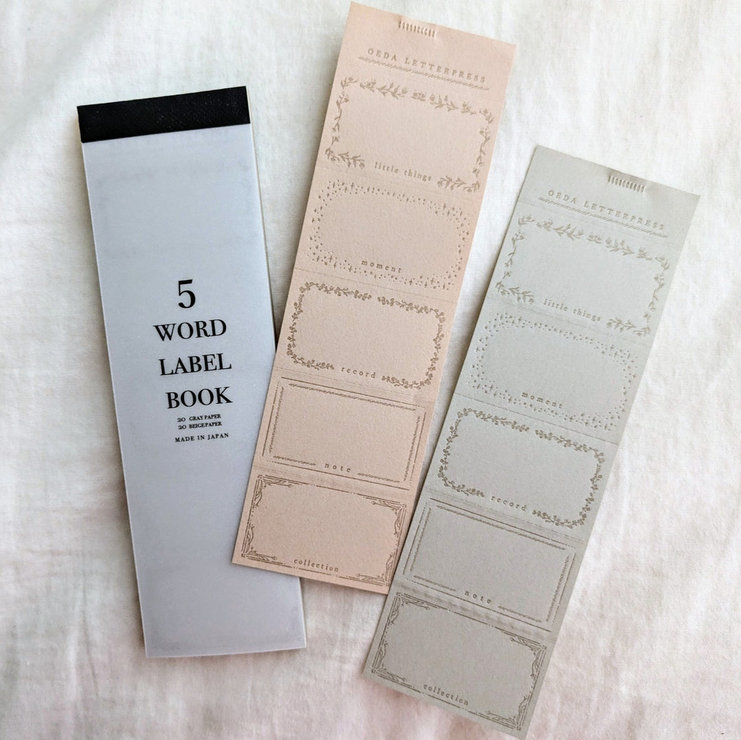 OEDA LETTERPRESS / 5word label book gray&beige paper