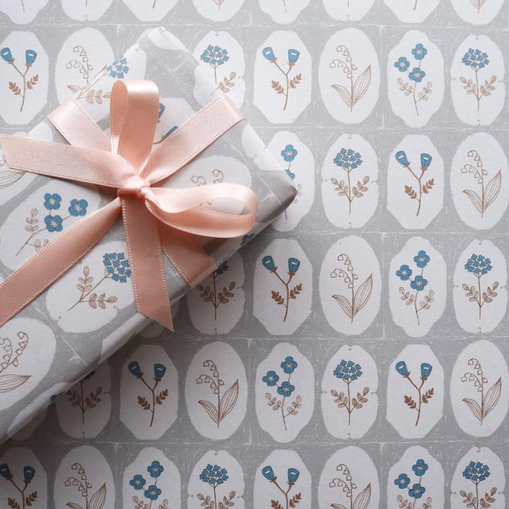 REGARO PAPIRO / Wrapping Paper -Frame Flower Gray x Blue /5 sheets