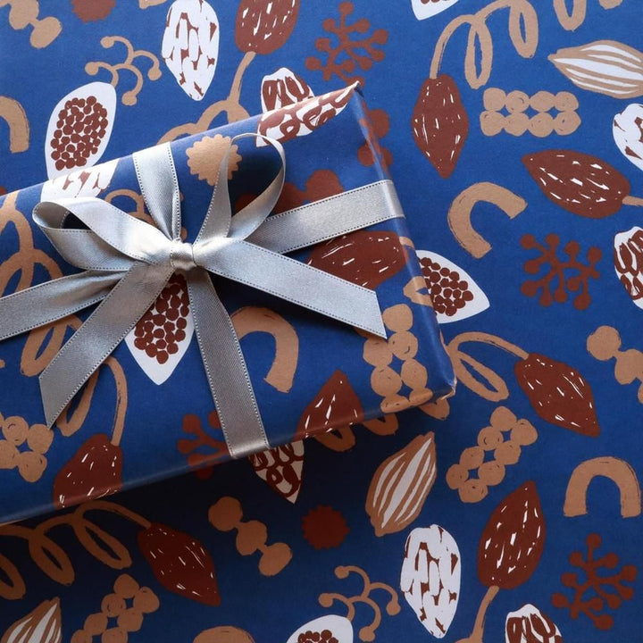 REGARO PAPIRO / Wrapping Paper -Cacao Pattern - Blue /5 sheets