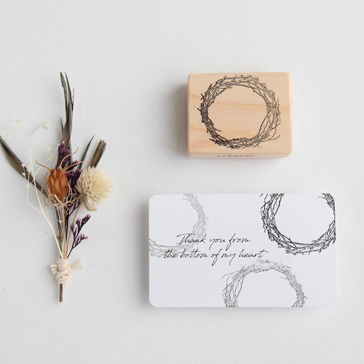 always smile... / Rubber stamp -Tree branch wreath