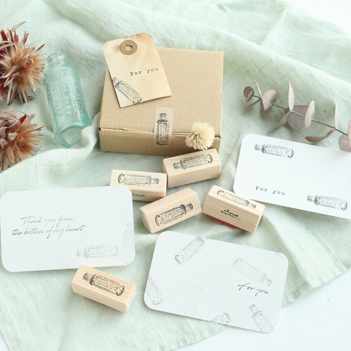 always smile... / Rubber Stamp -Small antique bottle