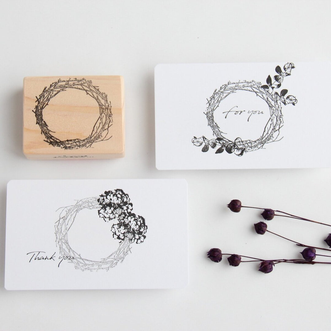 always smile... / Rubber stamp -Tree branch wreath