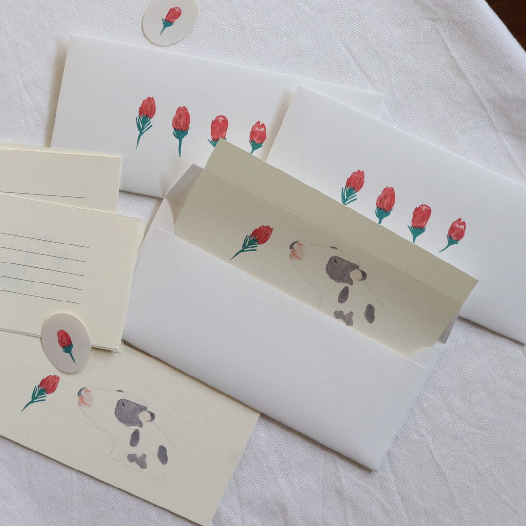 Kisetsu no Tegamiya / Letter Set -Cow and red flower