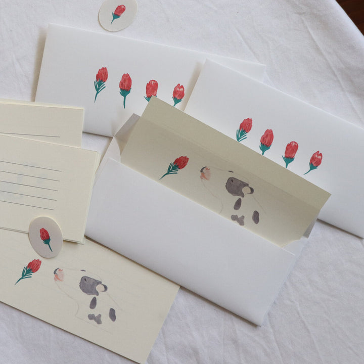 Kisetsu no Tegamiya / Letter Set -Cow and red flower