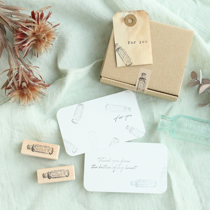 always smile... / Rubber Stamp -Small antique bottle