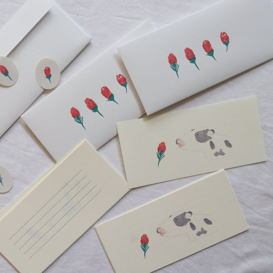 Kisetsu no Tegamiya / Letter Set -Cow and red flower