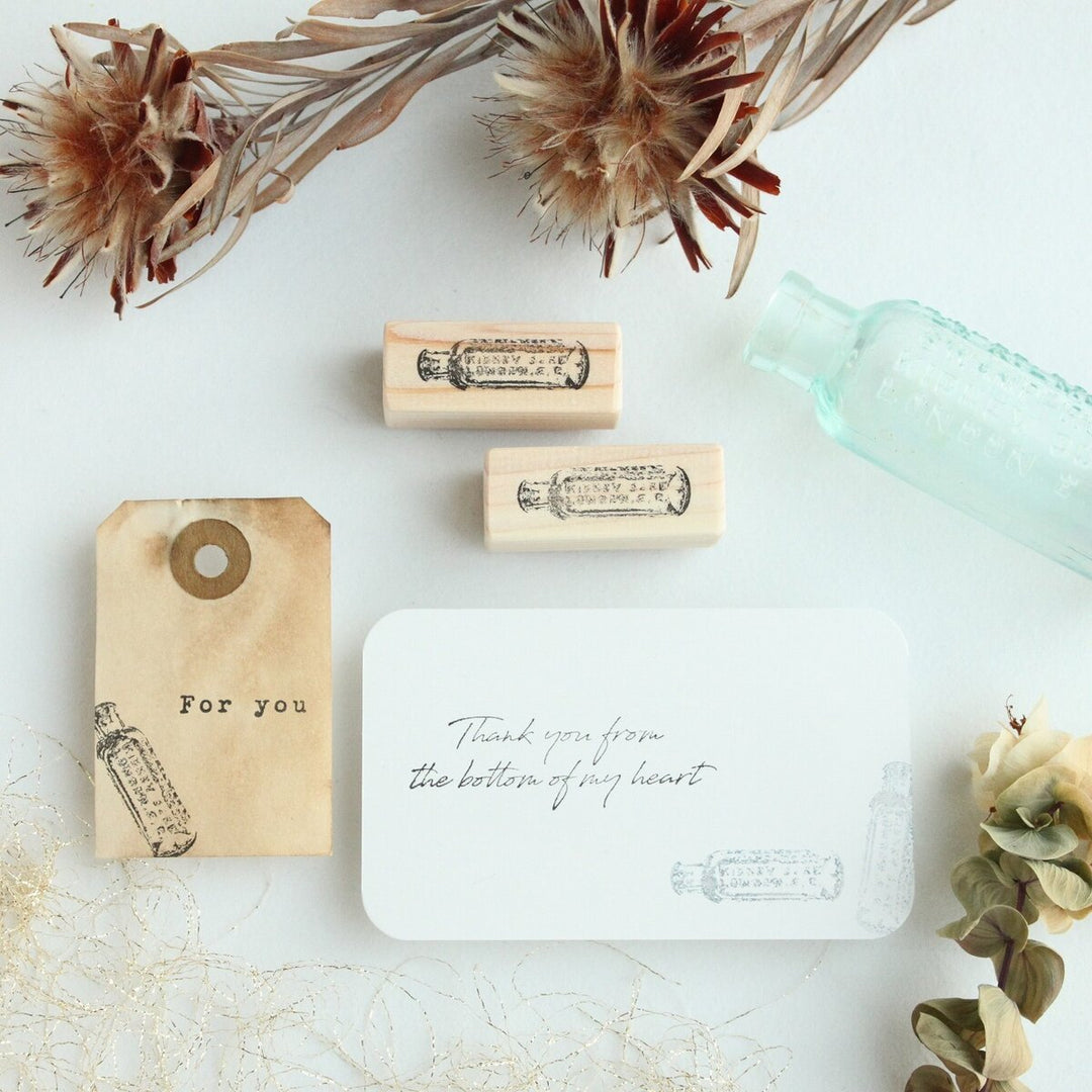 always smile... / Rubber Stamp -Small antique bottle